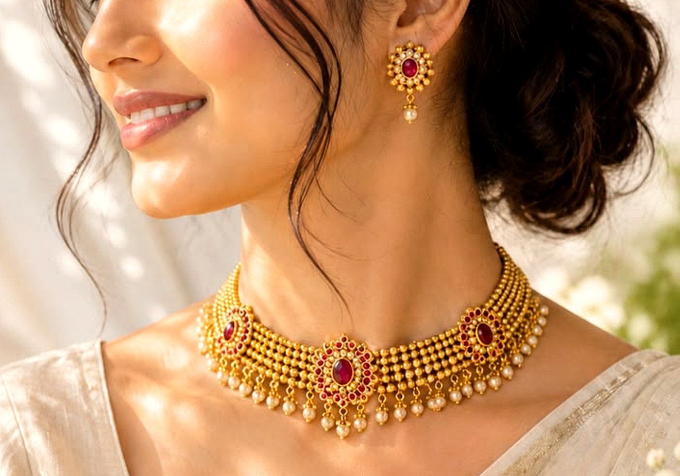 22K gold bridal choker and matching studs from Rehan Jewellery, Kuwait